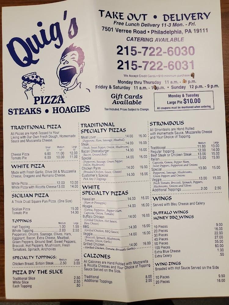 Quig's Pizza Steaks & Hoagie's Menu image 3